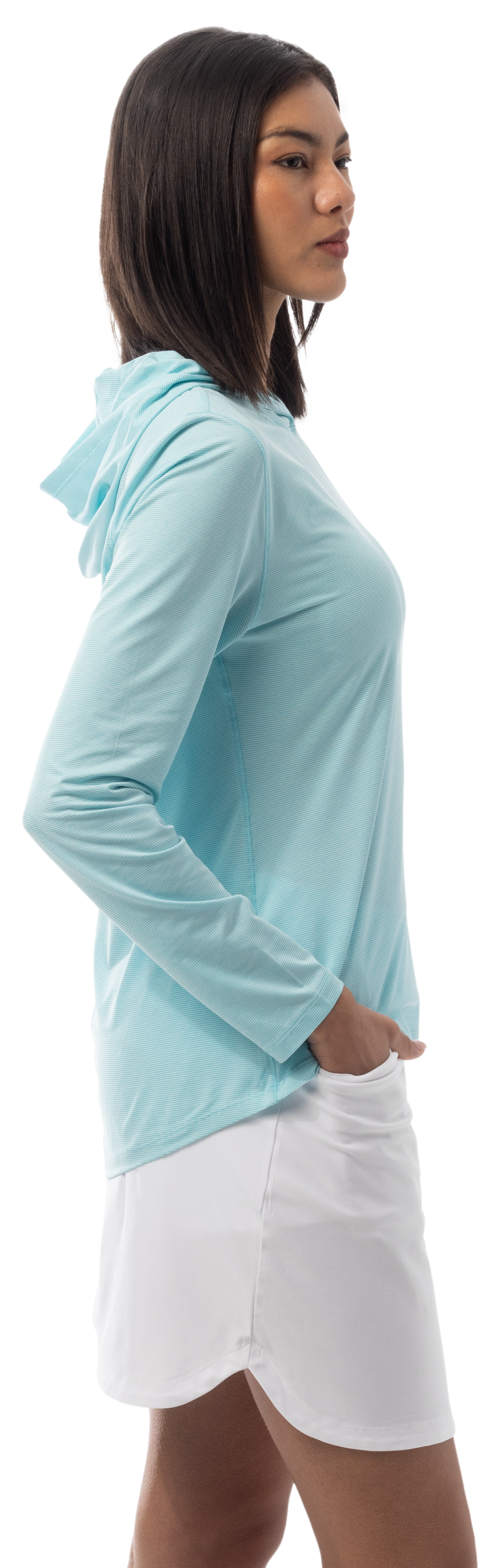 SANSOLEIL MELANGE STRIPE HOODIE. TURQUOISE WHITE. 900451MM - SanSoleil