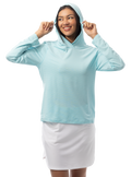 SANSOLEIL MELANGE STRIPE HOODIE. TURQUOISE WHITE. 900451MM - SanSoleil