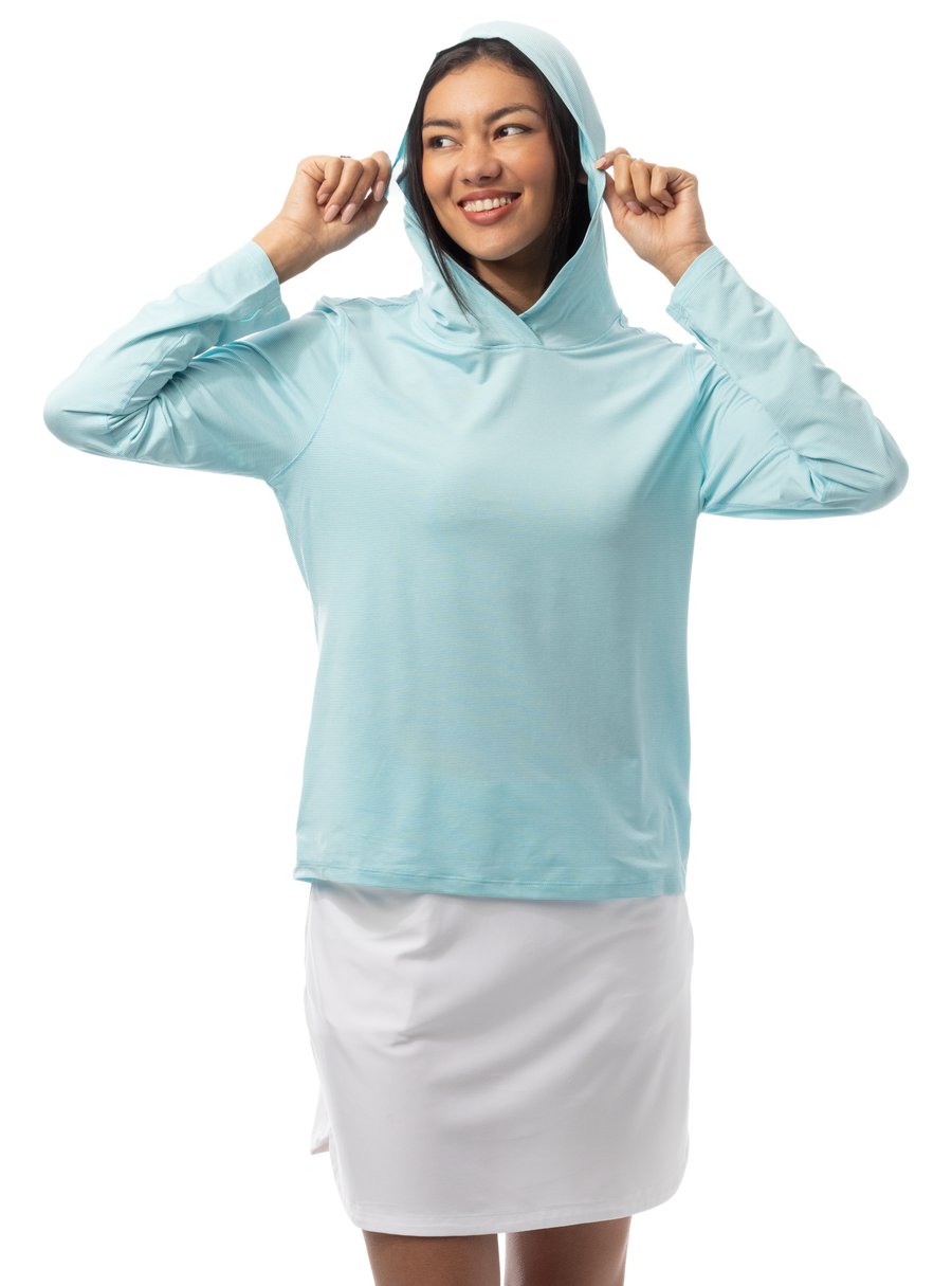 SANSOLEIL MELANGE STRIPE HOODIE. TURQUOISE WHITE. 900451MM - SanSoleil