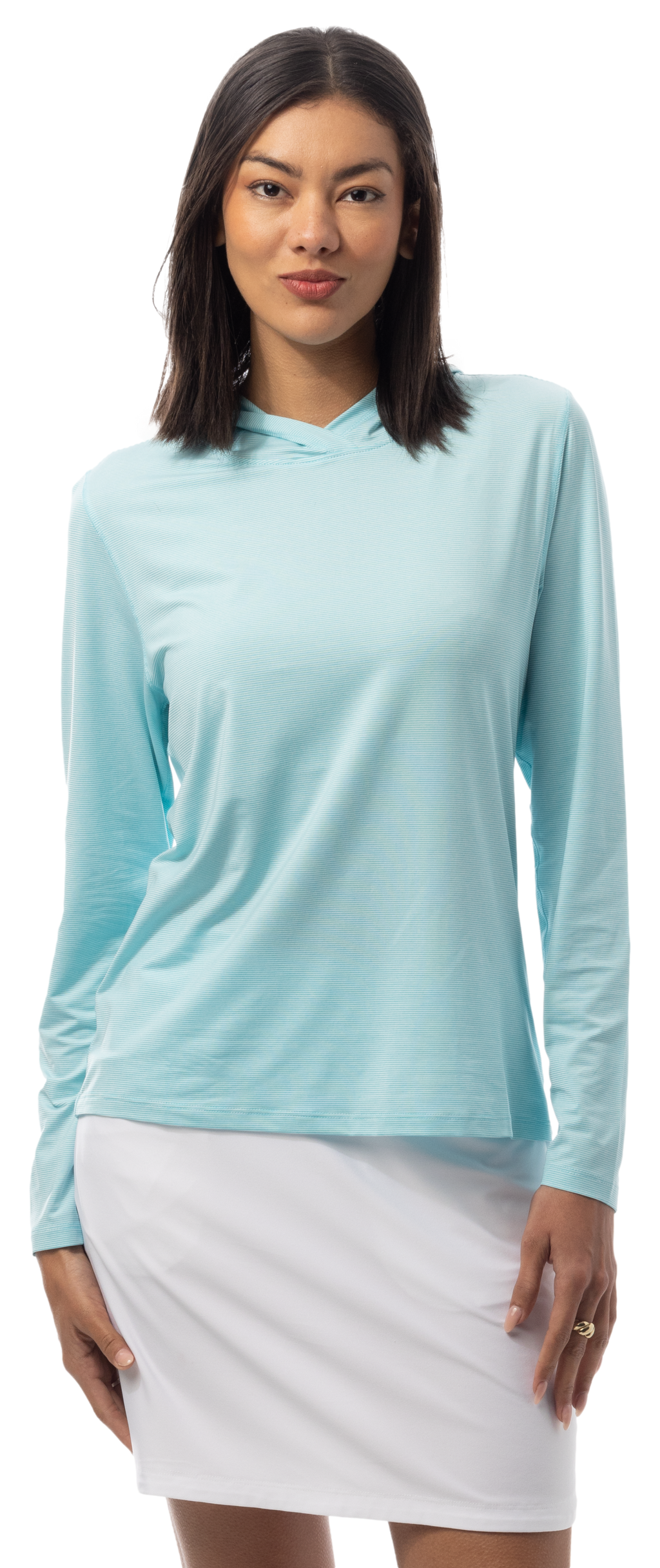 SANSOLEIL MELANGE STRIPE HOODIE. TURQUOISE WHITE. 900451MM - SanSoleil
