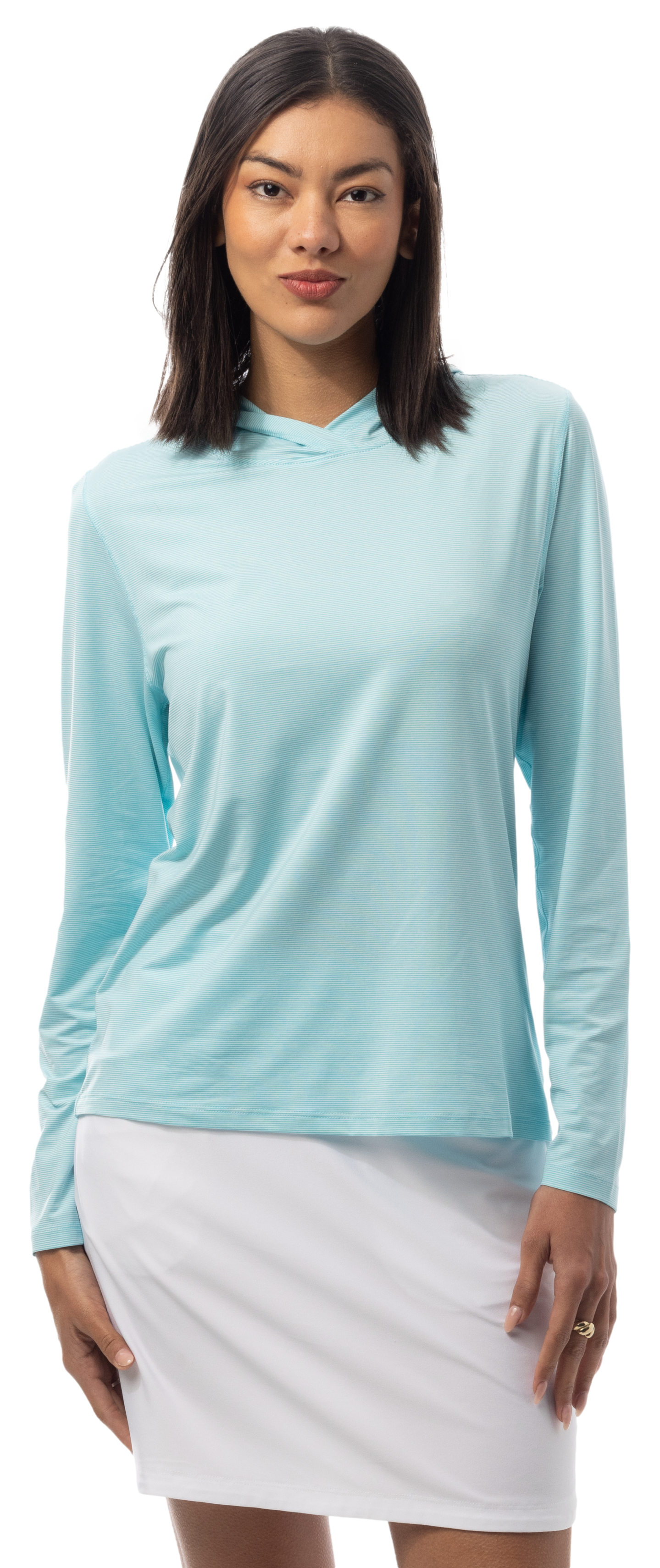 SANSOLEIL MELANGE STRIPE HOODIE. TURQUOISE WHITE. 900451MM - SanSoleil