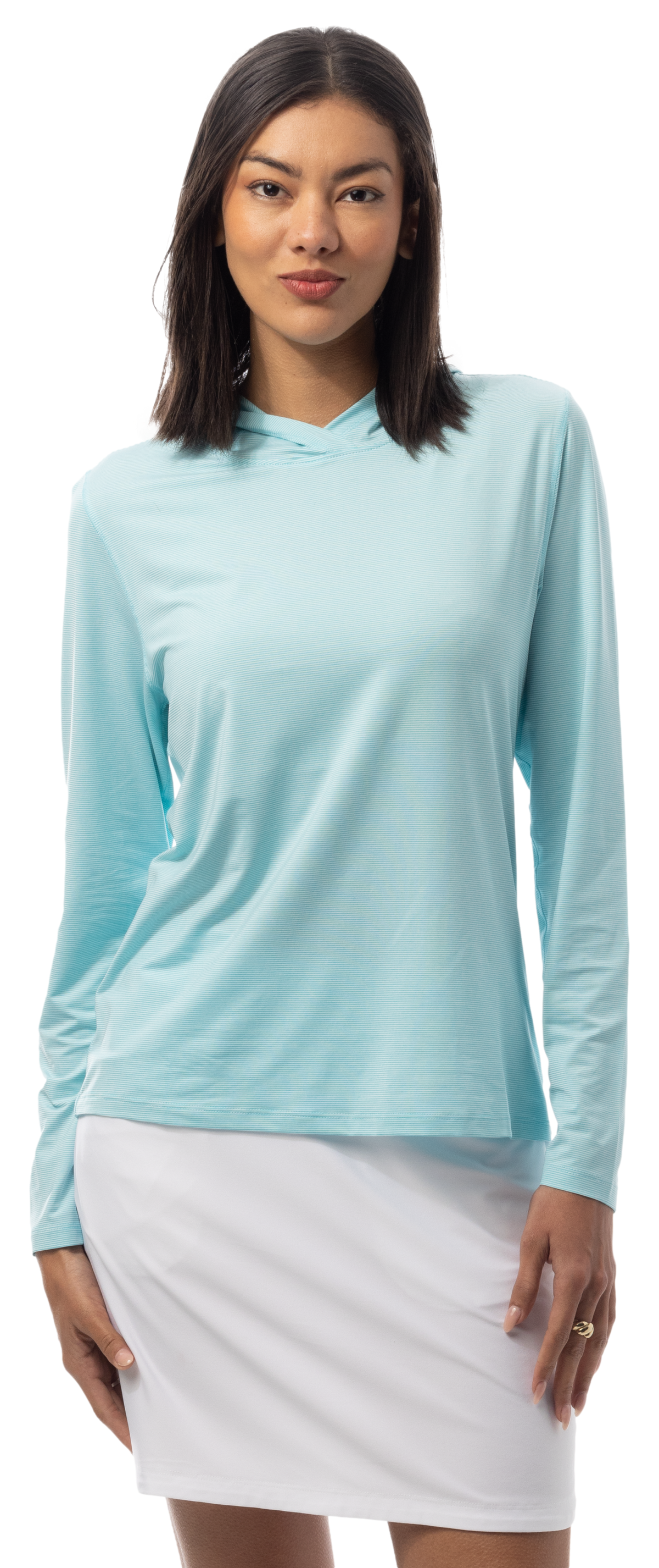 SANSOLEIL MELANGE STRIPE HOODIE. TURQUOISE WHITE. 900451MM - SanSoleil