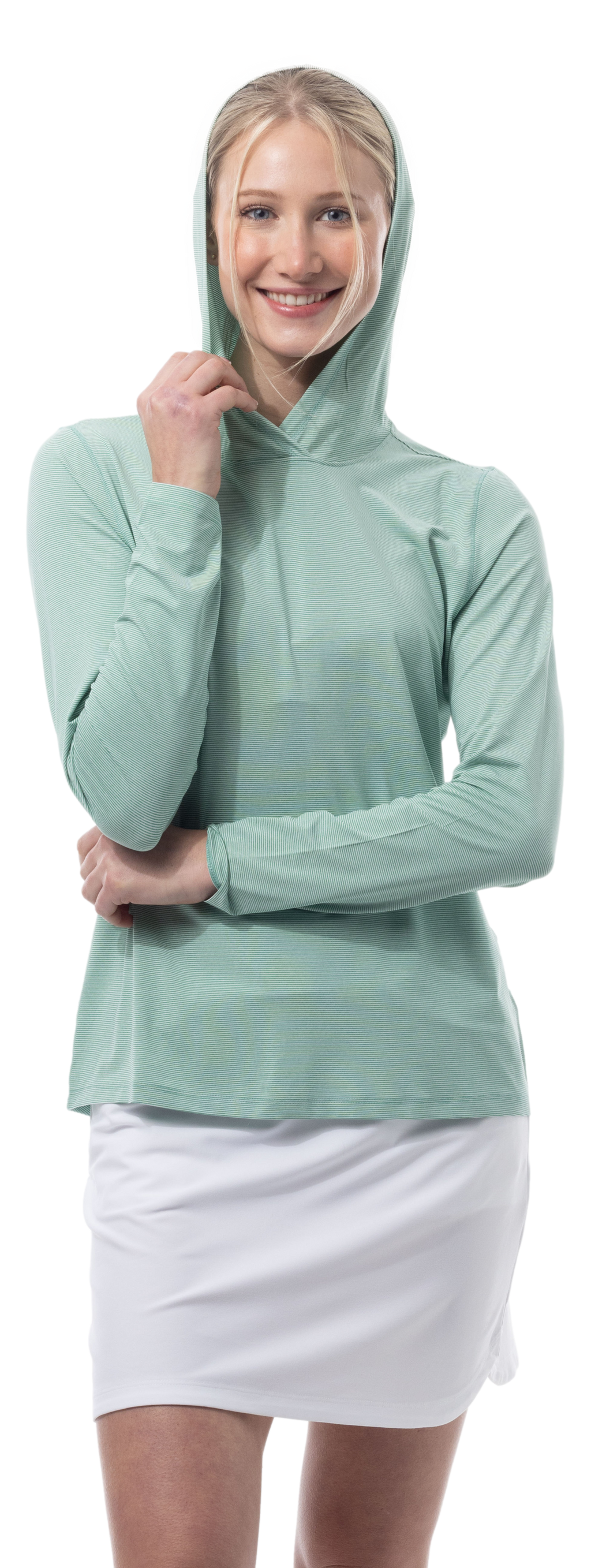 SANSOLEIL MELANGE STRIPE HOODIE. GREEN WHITE. 900451MM - SanSoleil