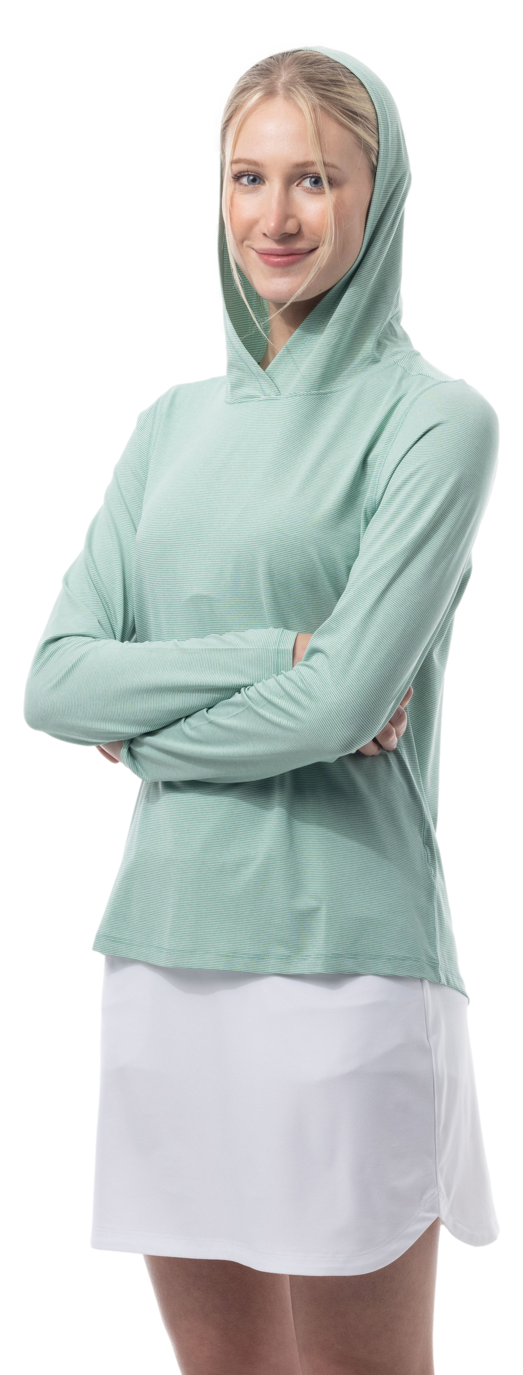 SANSOLEIL MELANGE STRIPE HOODIE. GREEN WHITE. 900451MM - SanSoleil