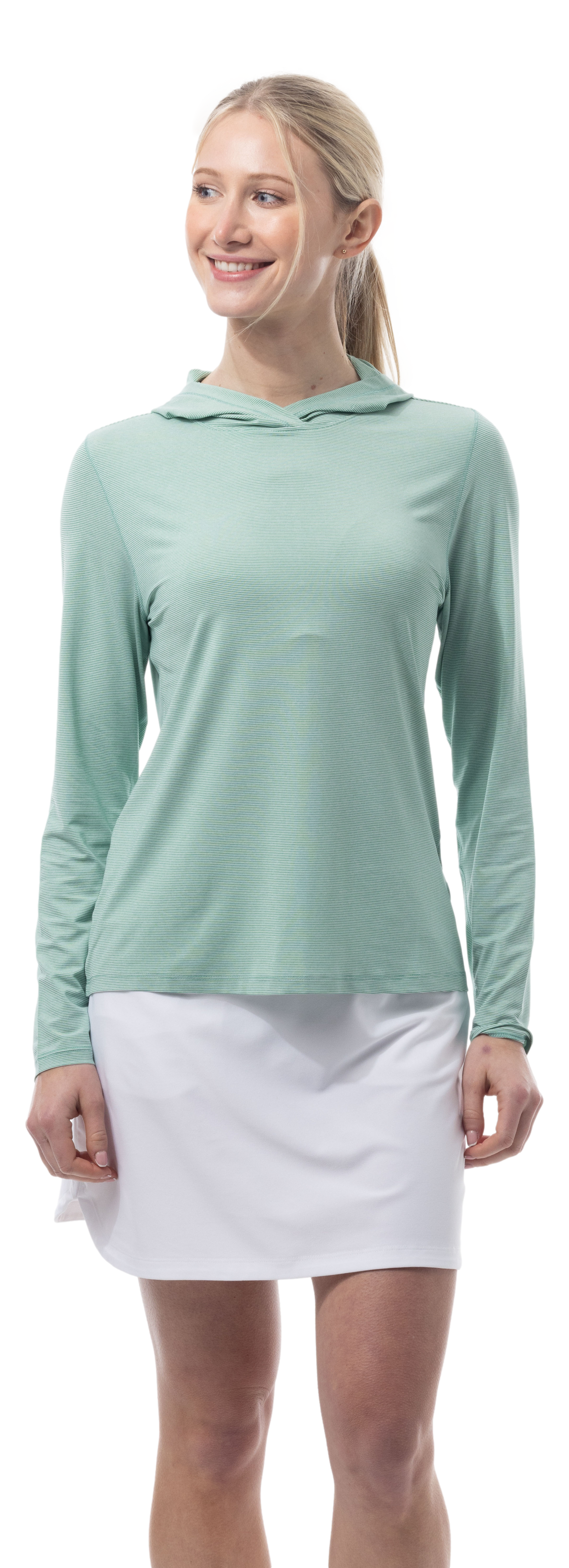 SANSOLEIL MELANGE STRIPE HOODIE. GREEN WHITE. 900451MM - SanSoleil