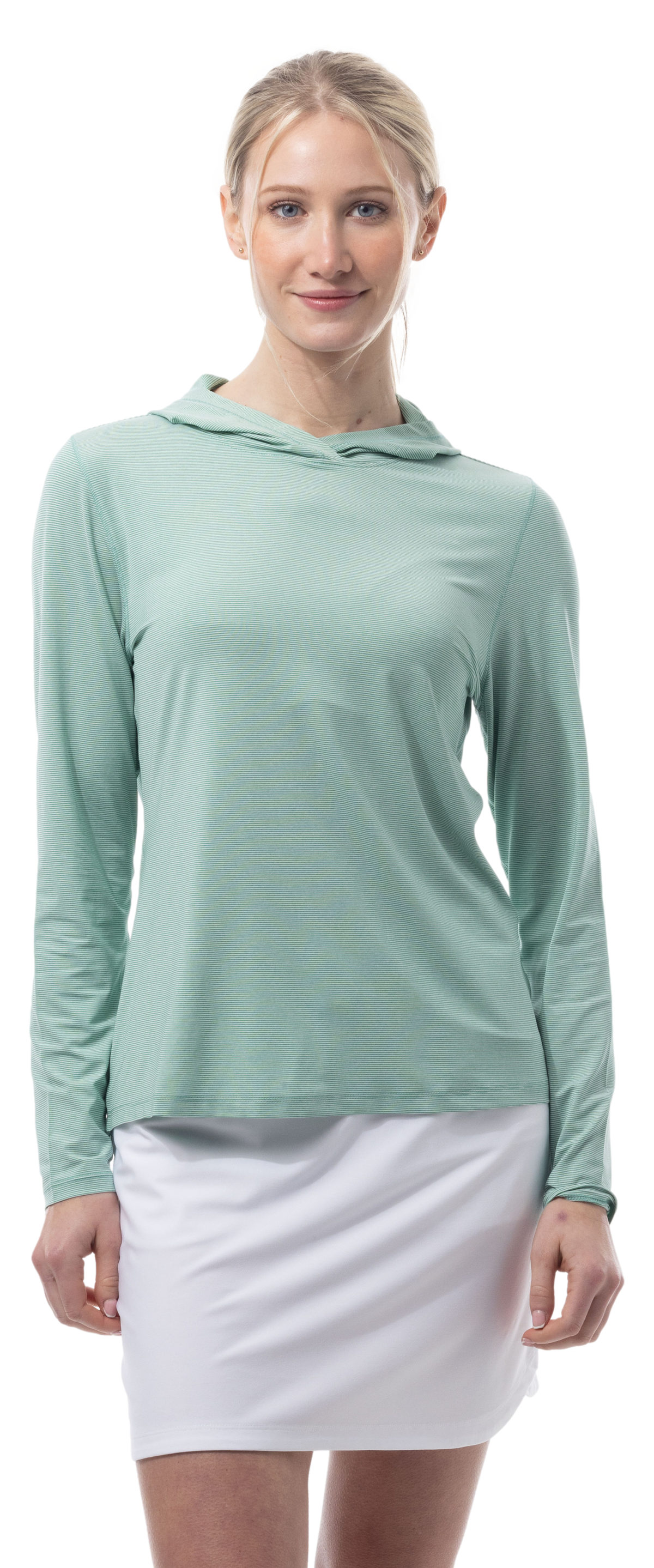 SANSOLEIL MELANGE STRIPE HOODIE. GREEN WHITE. 900451MM - SanSoleil