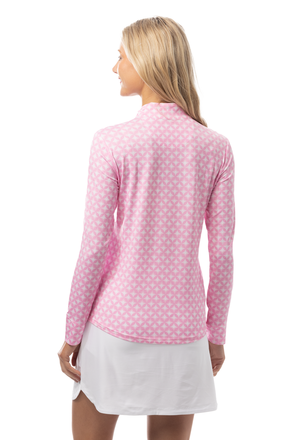 SANSOLEIL SOLMELANGE 1/4 ZIP PRINT MOCK. HARMONY PINK. 900453P - SanSoleil