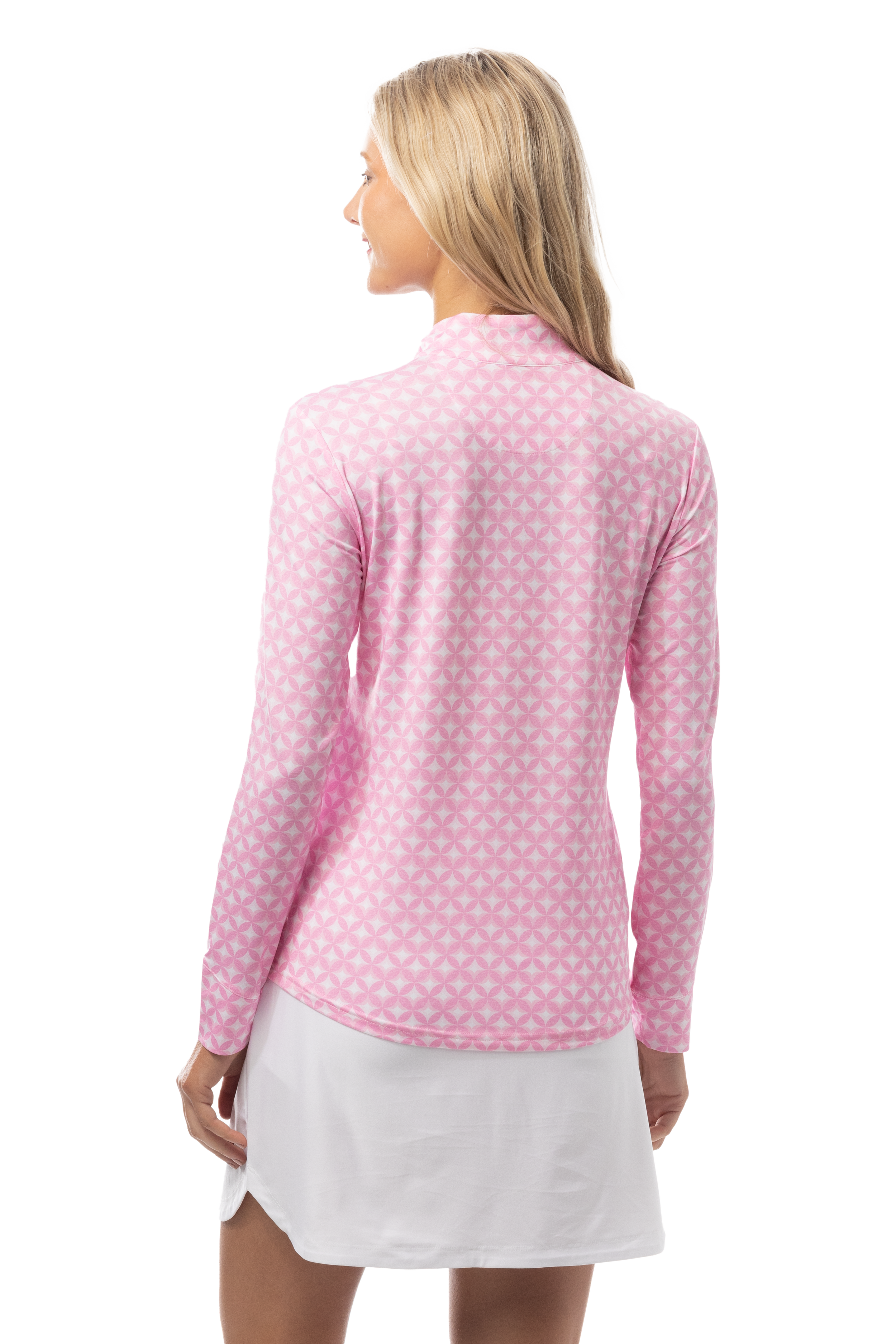 SANSOLEIL SOLMELANGE 1/4 ZIP PRINT MOCK. HARMONY PINK. 900453P - SanSoleil