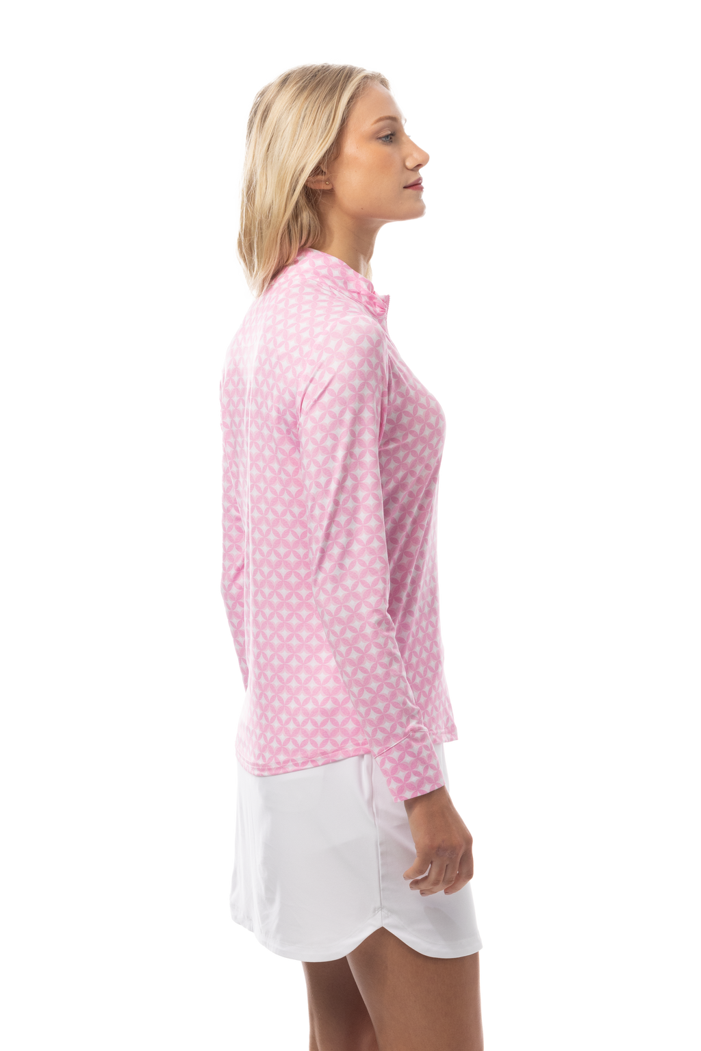 SANSOLEIL SOLMELANGE 1/4 ZIP PRINT MOCK. HARMONY PINK. 900453P - SanSoleil