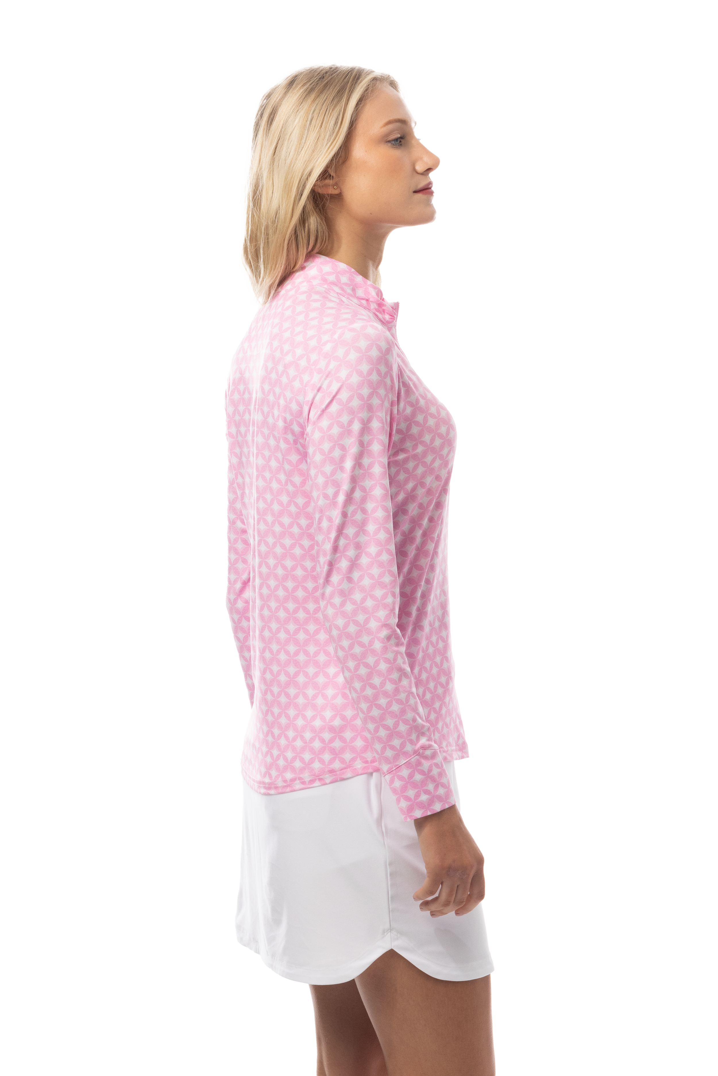 SANSOLEIL SOLMELANGE 1/4 ZIP PRINT MOCK. HARMONY PINK. 900453P - SanSoleil