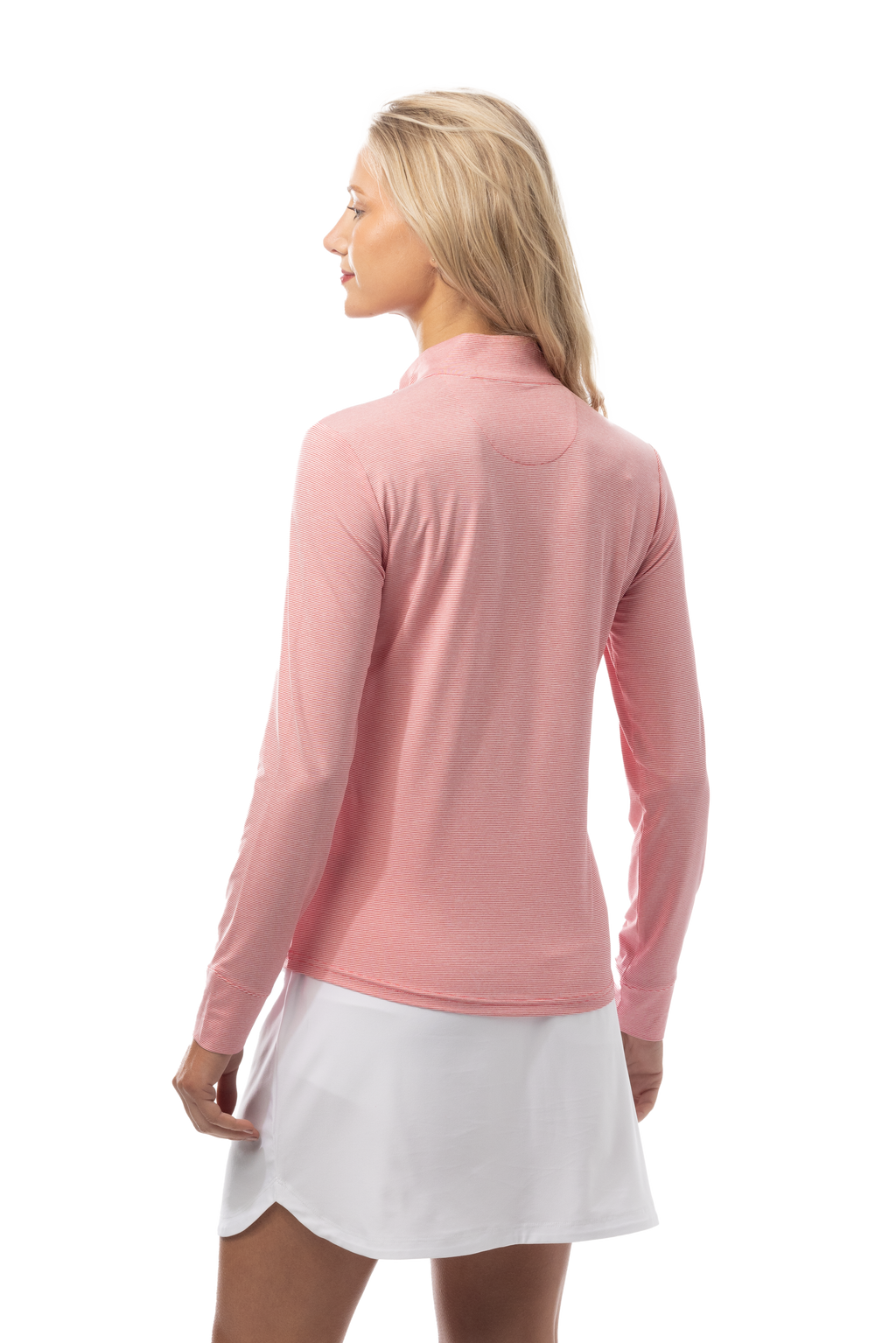 SANSOLEIL MELANGE 1/4 ZIP STRIPE MOCK. RED WHITE. 900453MM - SanSoleil