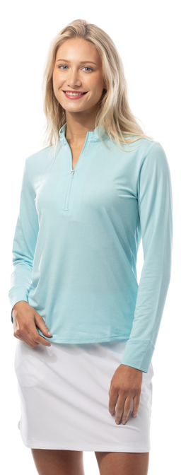 SANSOLEIL MELANGE 1/4 ZIP STRIPE MOCK. TURQUOISE WHITE. 900453MM - SanSoleil