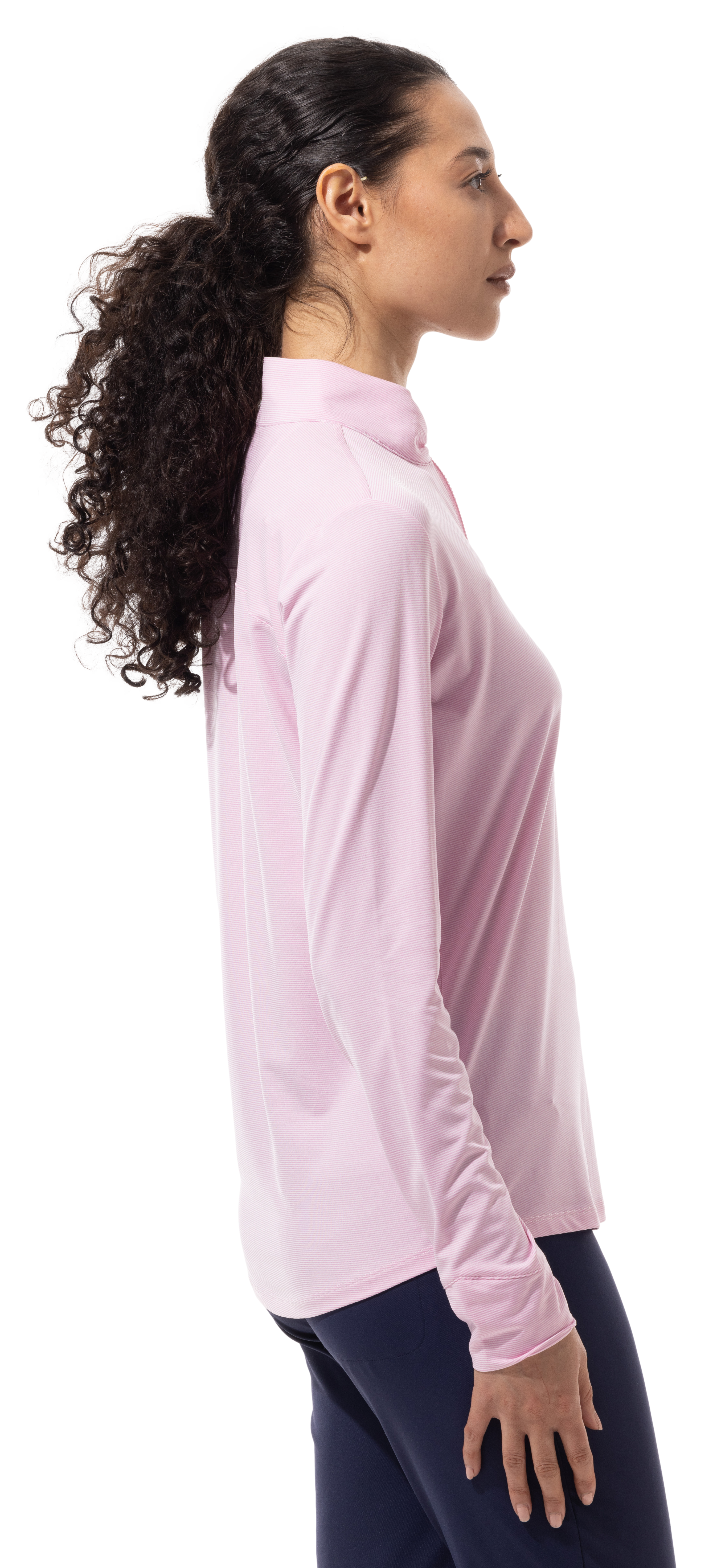 SANSOLEIL MELANGE 1/4 ZIP STRIPE MOCK. ROSE QUARTZ. 900453MM - SanSoleil