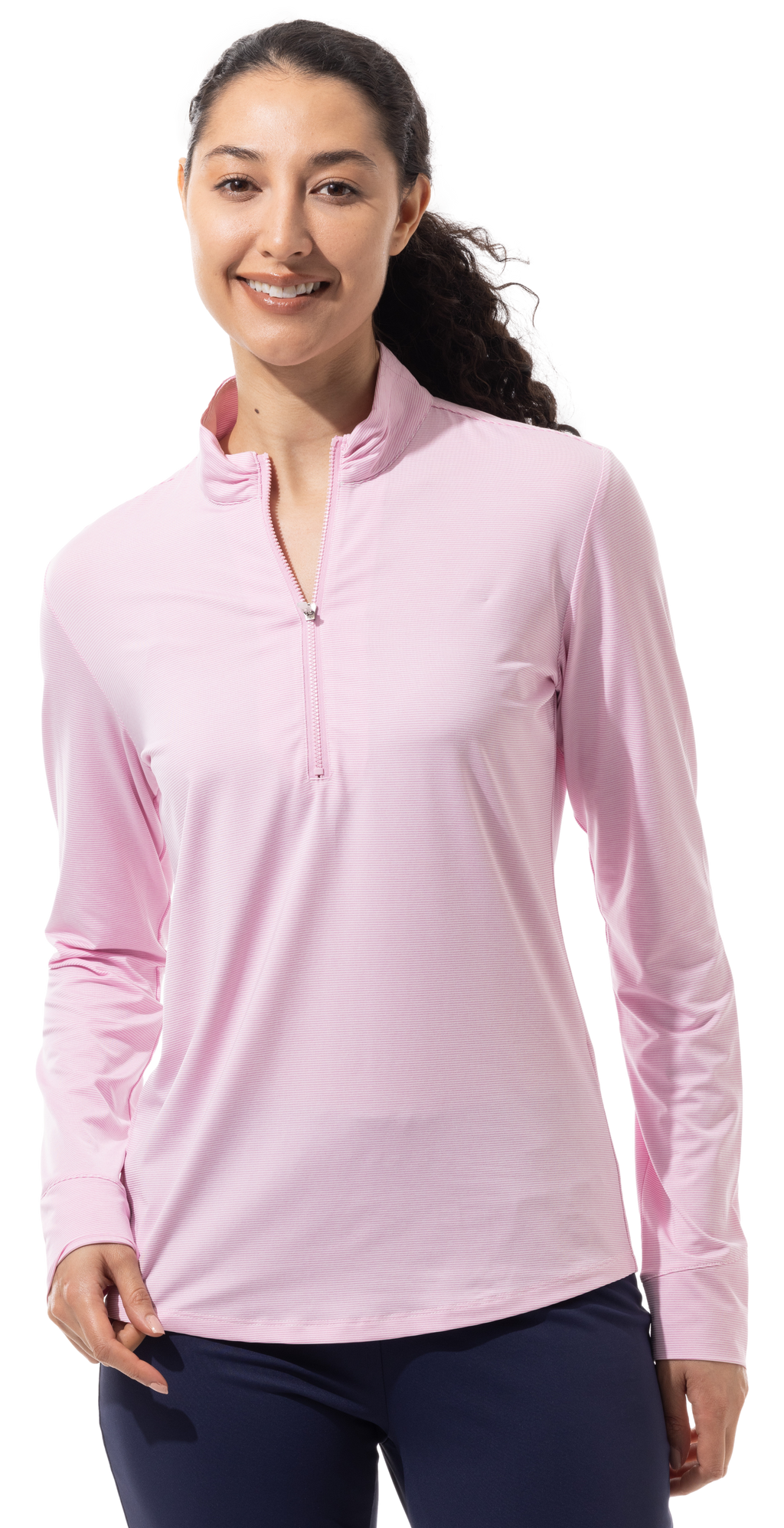 Long Sleeve Pink Stripe 1/4 Zip Mock