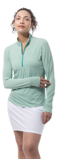 SANSOLEIL MELANGE 1/4 ZIP STRIPE MOCK. GREEN WHITE. 900453MM - SanSoleil