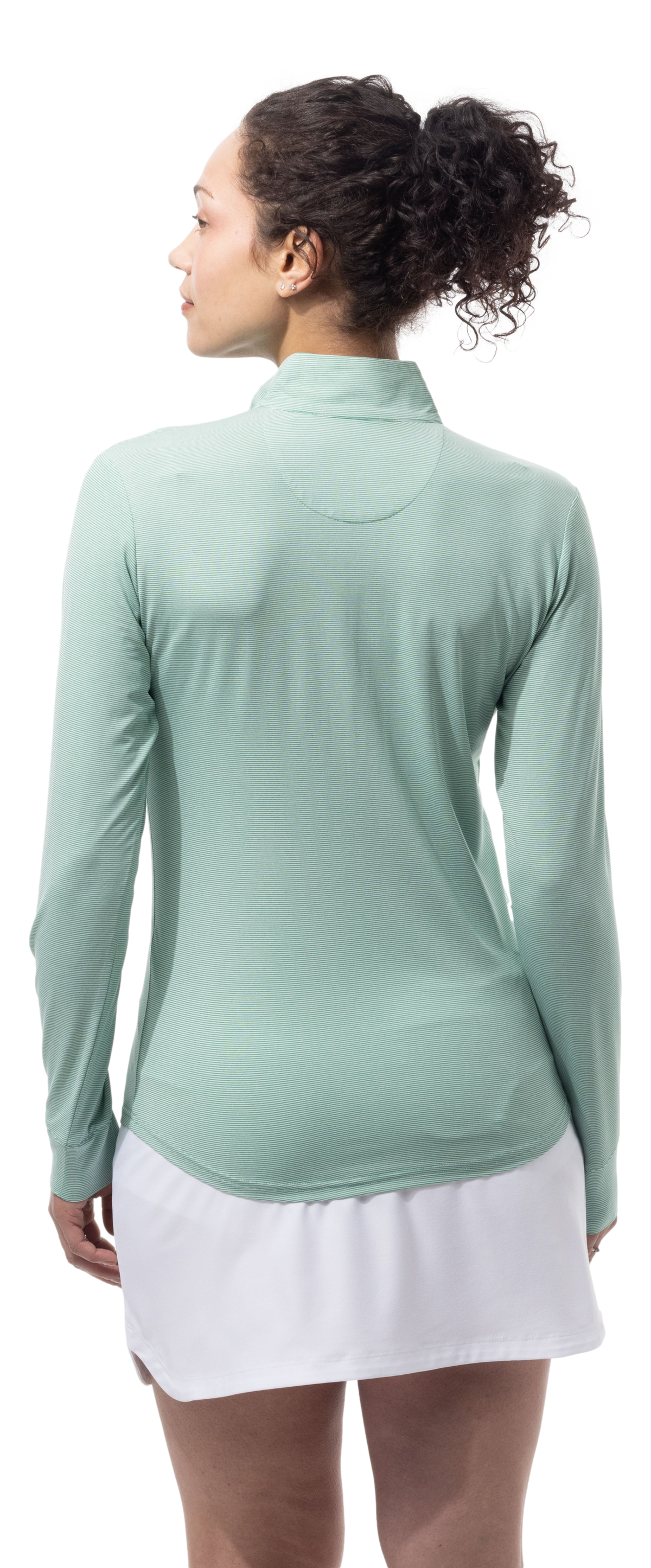 SANSOLEIL MELANGE 1/4 ZIP STRIPE MOCK. GREEN WHITE. 900453MM - SanSoleil