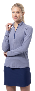 SANSOLEIL MELANGE 1/4 ZIP STRIPE MOCK. MIDNIGHT WHITE. 900453MM - SanSoleil