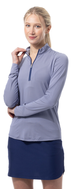 SANSOLEIL MELANGE 1/4 ZIP STRIPE MOCK. MIDNIGHT WHITE. 900453MM - SanSoleil