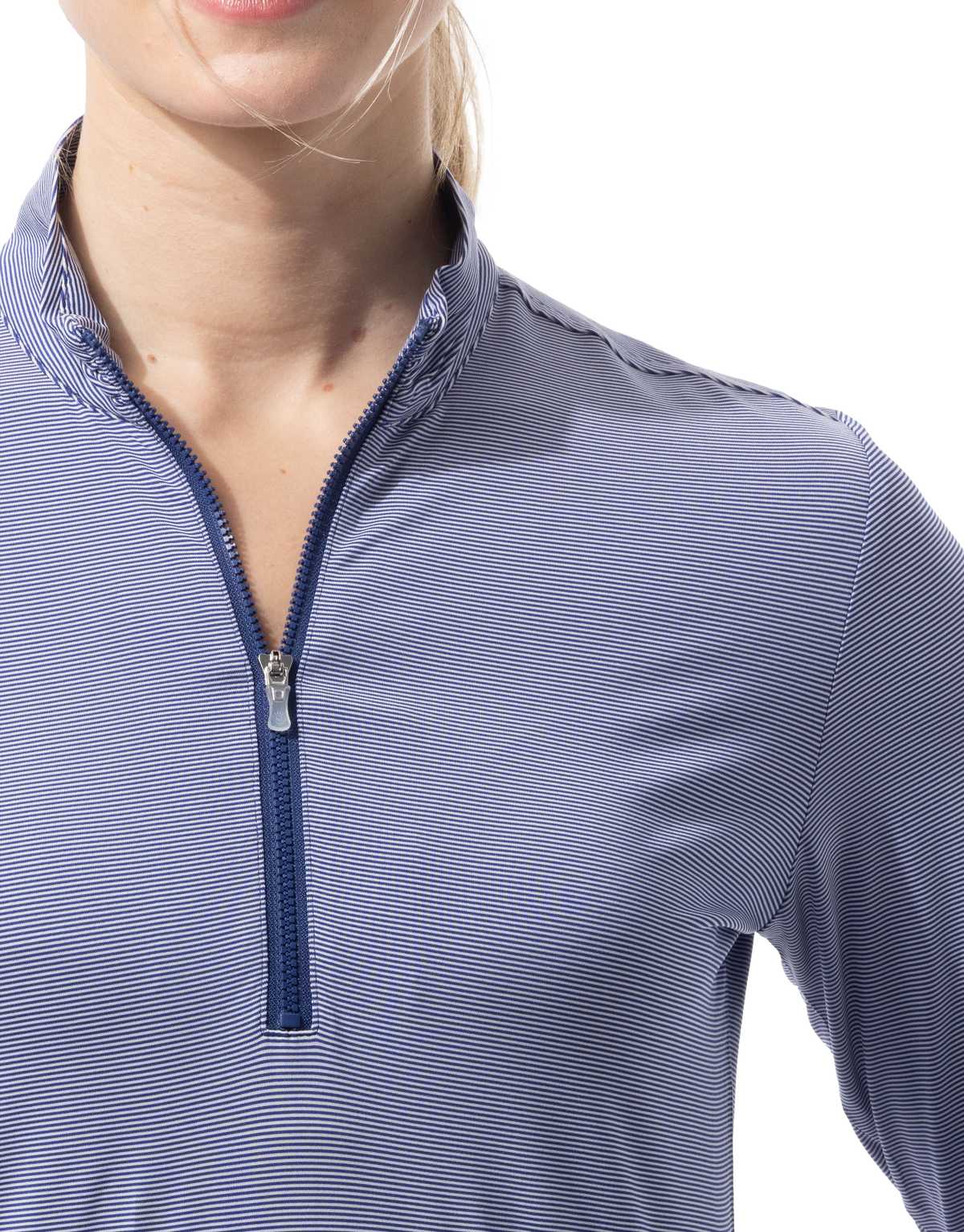 SANSOLEIL MELANGE 1/4 ZIP STRIPE MOCK. MIDNIGHT WHITE. 900453MM - SanSoleil