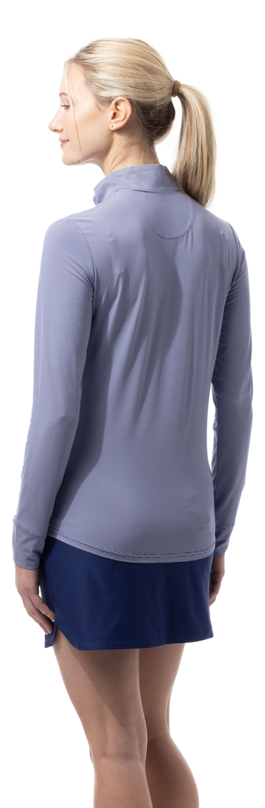 SANSOLEIL MELANGE 1/4 ZIP STRIPE MOCK. MIDNIGHT WHITE. 900453MM - SanSoleil