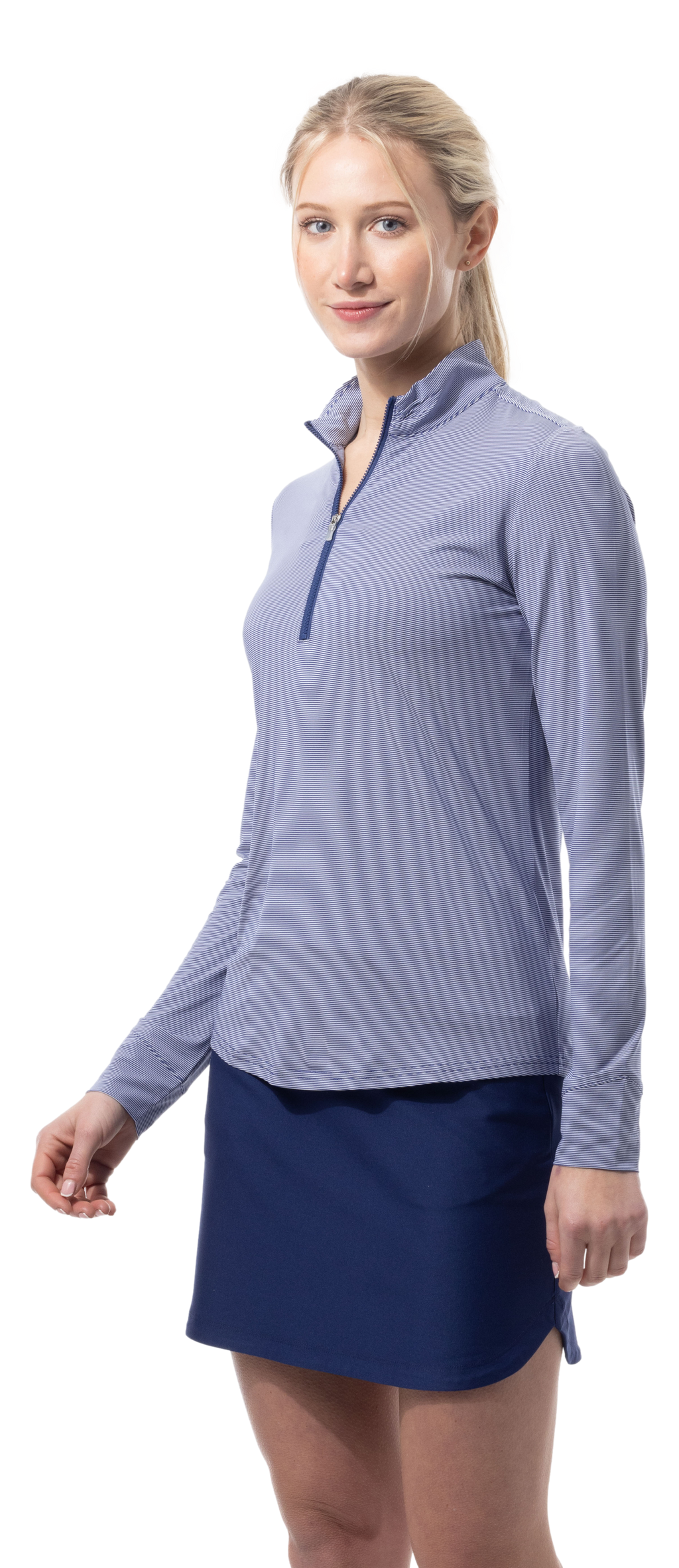 SANSOLEIL MELANGE 1/4 ZIP STRIPE MOCK. MIDNIGHT WHITE. 900453MM - SanSoleil