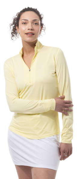 SANSOLEIL MELANGE 1/4 ZIP STRIPE MOCK. YELLOW WHITE. 900453MM - SanSoleil