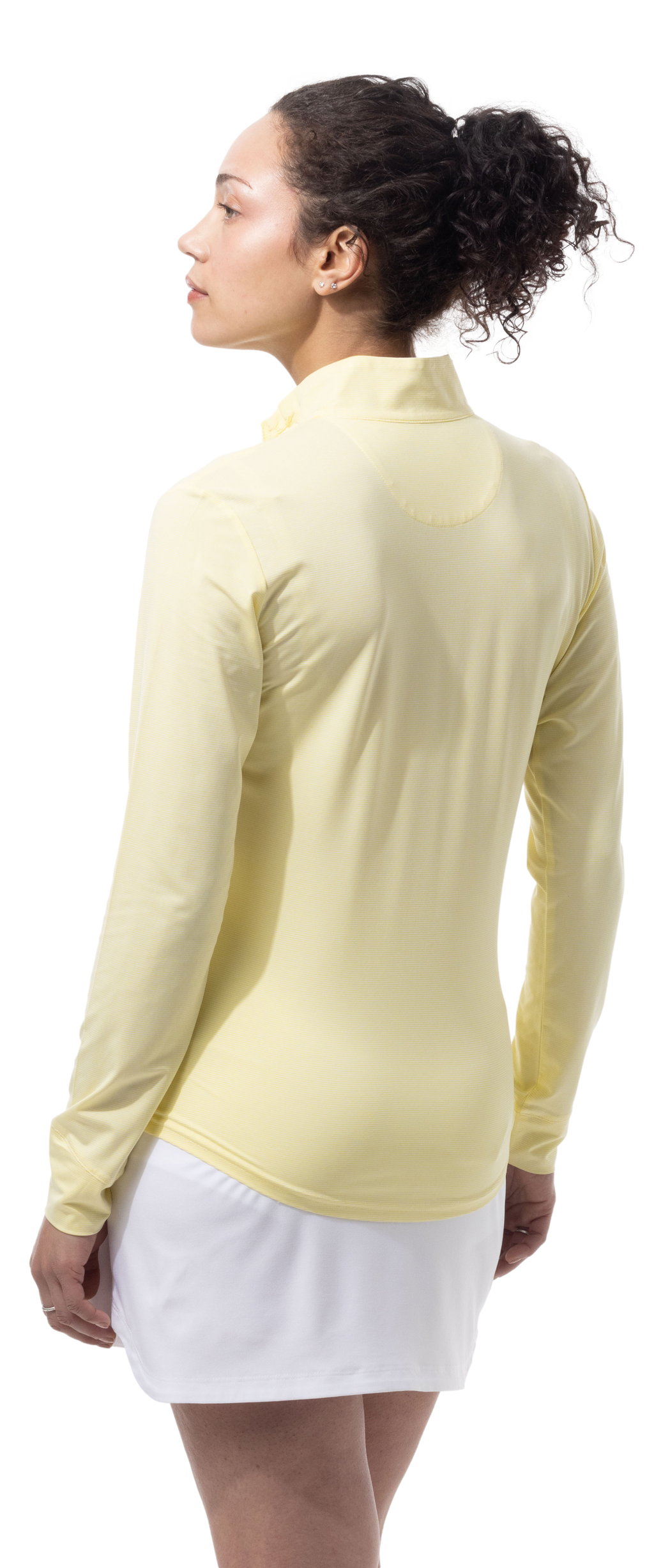 SANSOLEIL MELANGE 1/4 ZIP STRIPE MOCK. YELLOW WHITE. 900453MM - SanSoleil
