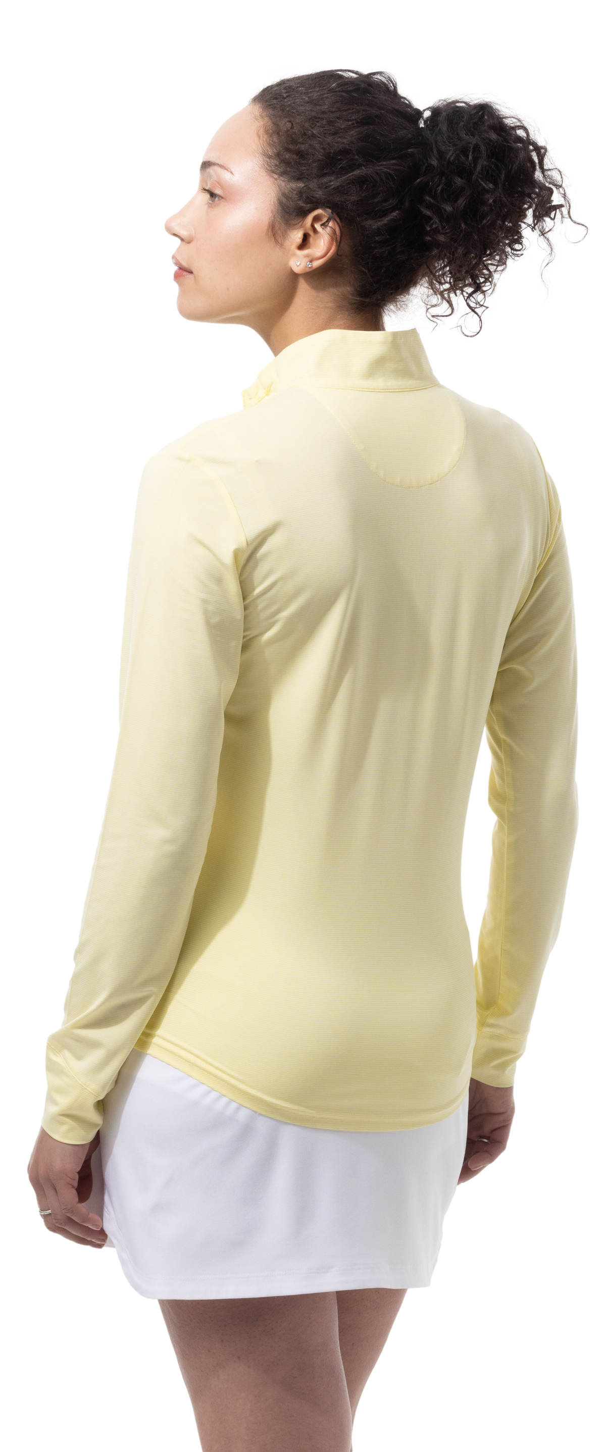 SANSOLEIL MELANGE 1/4 ZIP STRIPE MOCK. YELLOW WHITE. 900453MM - SanSoleil