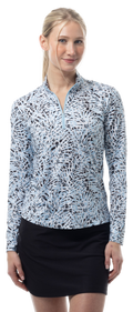 SANSOLEIL SOLMELANGE 1/4 ZIP PRINT MOCK. JUNGLE CAT. BLUE 900453P - SanSoleil