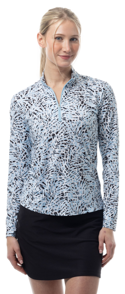 SANSOLEIL SOLMELANGE 1/4 ZIP PRINT MOCK. JUNGLE CAT. BLUE 900453P - SanSoleil