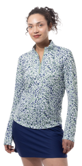 SANSOLEIL SOLMELANGE 1/4 ZIP PRINT MOCK. JUNGLE CAT. MOSS.  900453P - SanSoleil