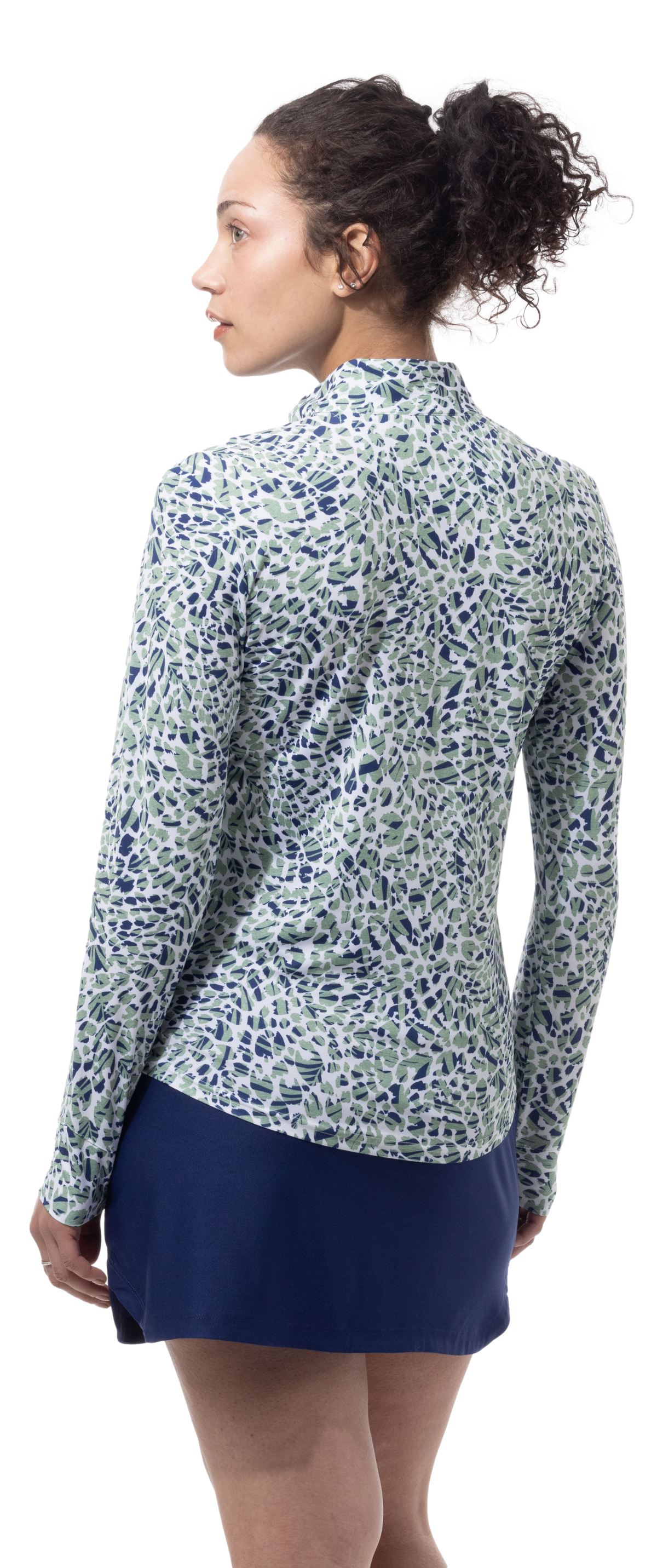 SANSOLEIL SOLMELANGE 1/4 ZIP PRINT MOCK. JUNGLE CAT. MOSS.  900453P - SanSoleil
