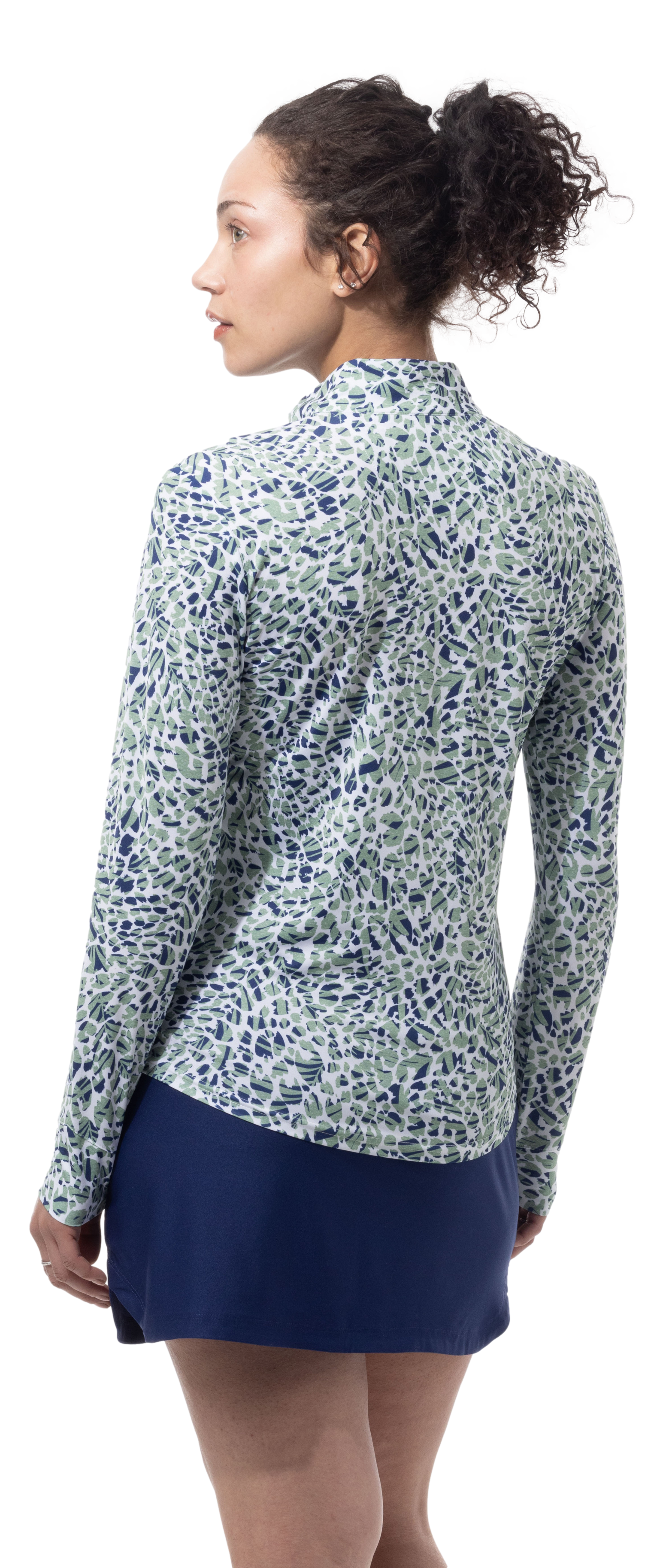 SANSOLEIL SOLMELANGE 1/4 ZIP PRINT MOCK. JUNGLE CAT. MOSS.  900453P - SanSoleil