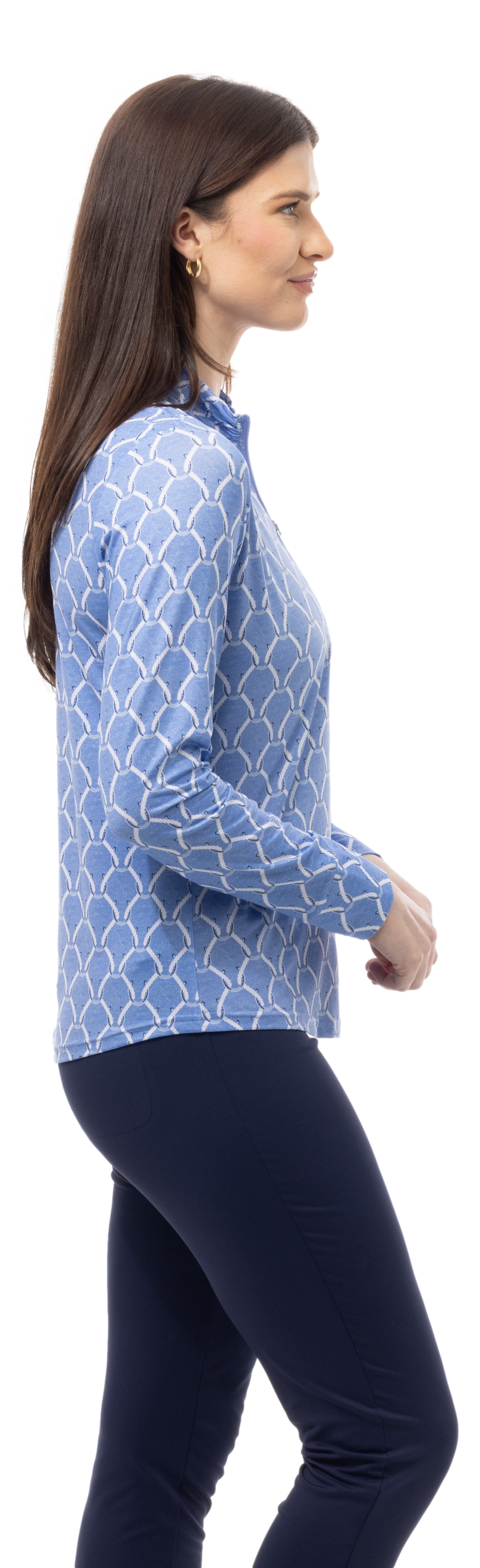 SANSOLEIL SOLMELANGE 1/4 ZIP PRINT MOCK. PEDIGREE PERI. 900453P
