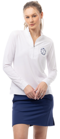 SOLMELANGE 1/4 ZIP MOCK WHITE with GOLF EMB. 900454E - SanSoleil
