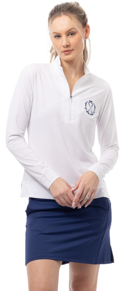 SOLMELANGE 1/4 ZIP MOCK WHITE with GOLF EMB. 900454E - SanSoleil