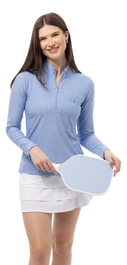 SOLMELANGE 1/4 ZIP MOCK. PERIWINKLE with PICKLEBALL EMB. 900454E - SanSoleil