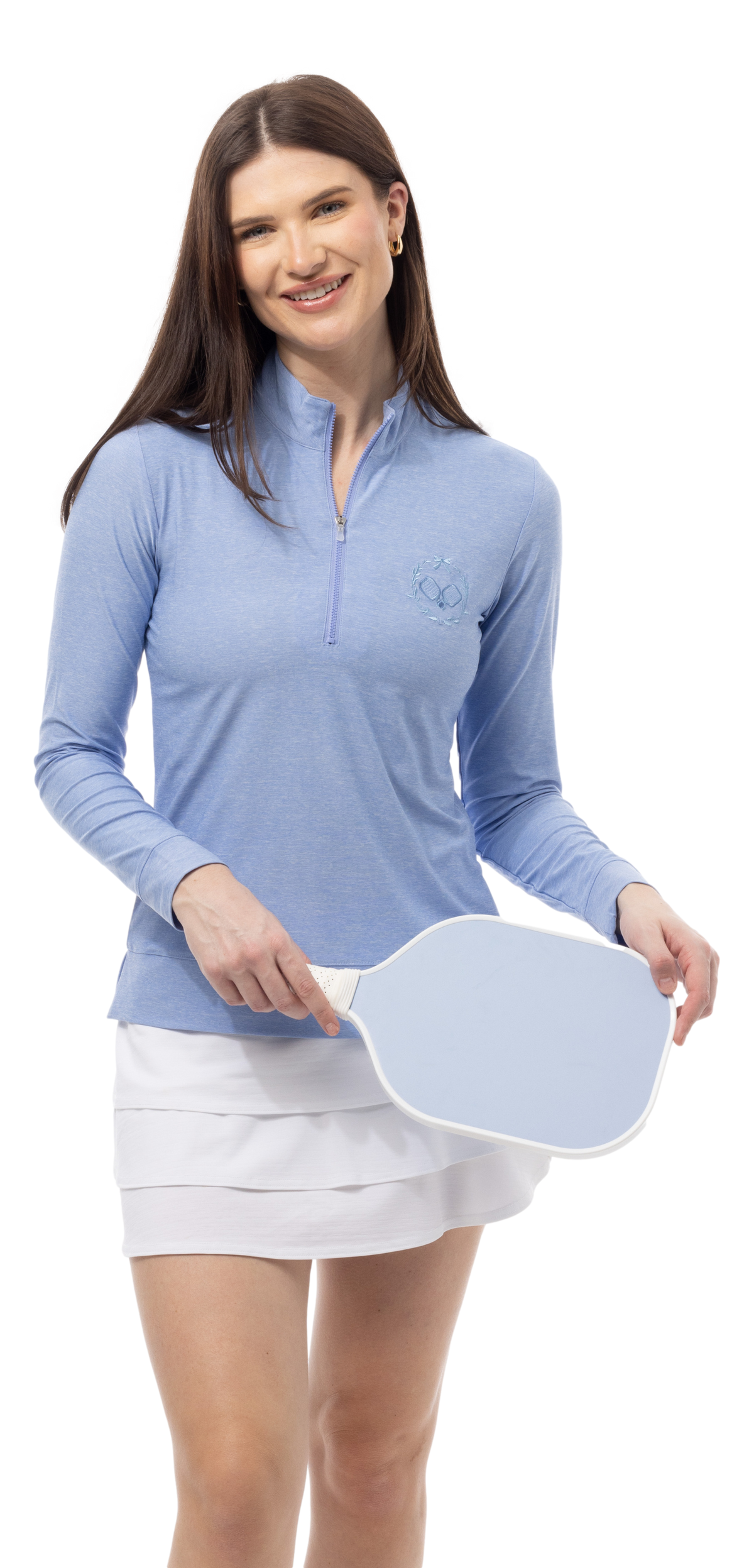 SOLMELANGE 1/4 ZIP MOCK. PERIWINKLE with PICKLEBALL EMB. 900454E - SanSoleil
