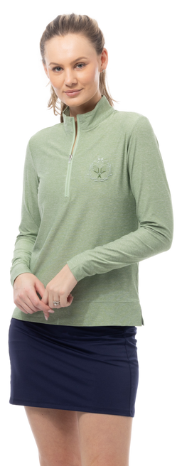 SOLMELANGE 1/4 ZIP MOCK. MOSS with TENNIS EMB. 900454E - SanSoleil