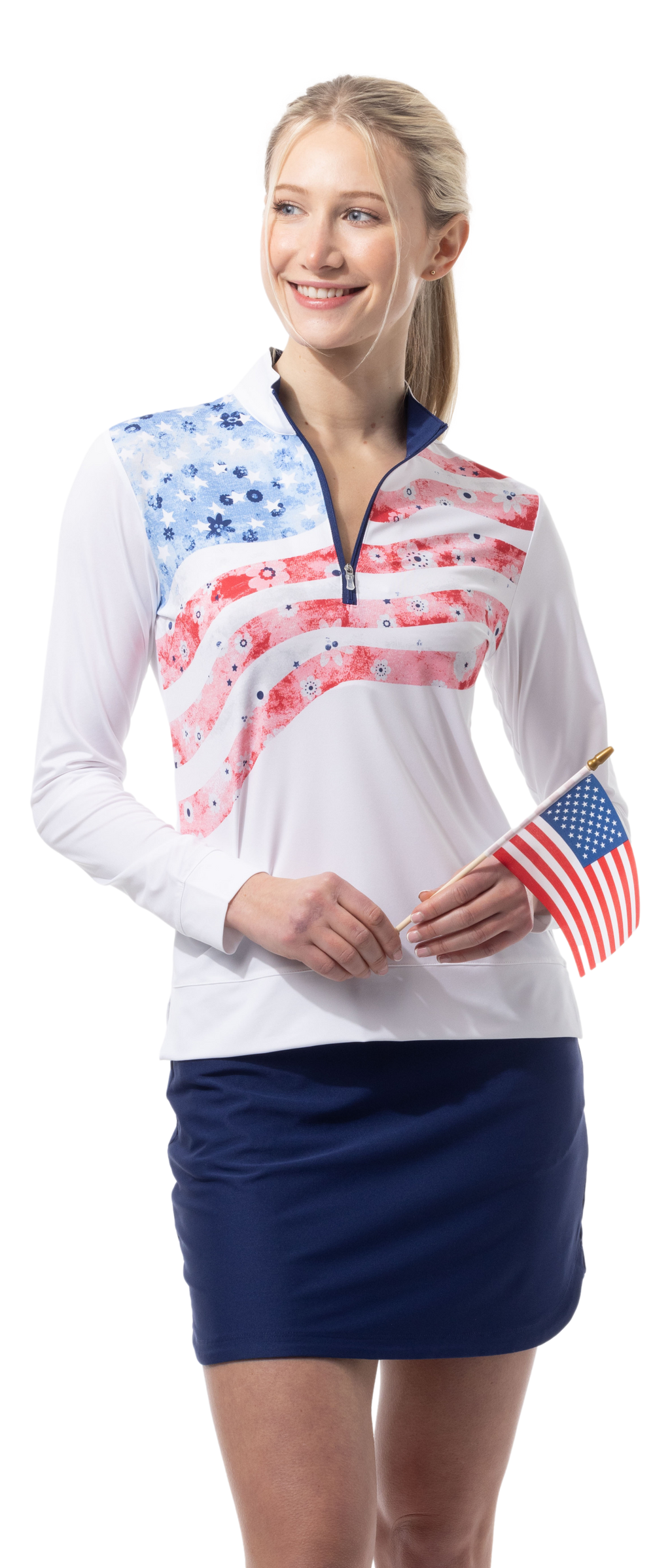 SOLCOOL 1/4  ZIP LONG SLEEVE MOCK. LIBERTY GARDEN. 900454 - SanSoleil