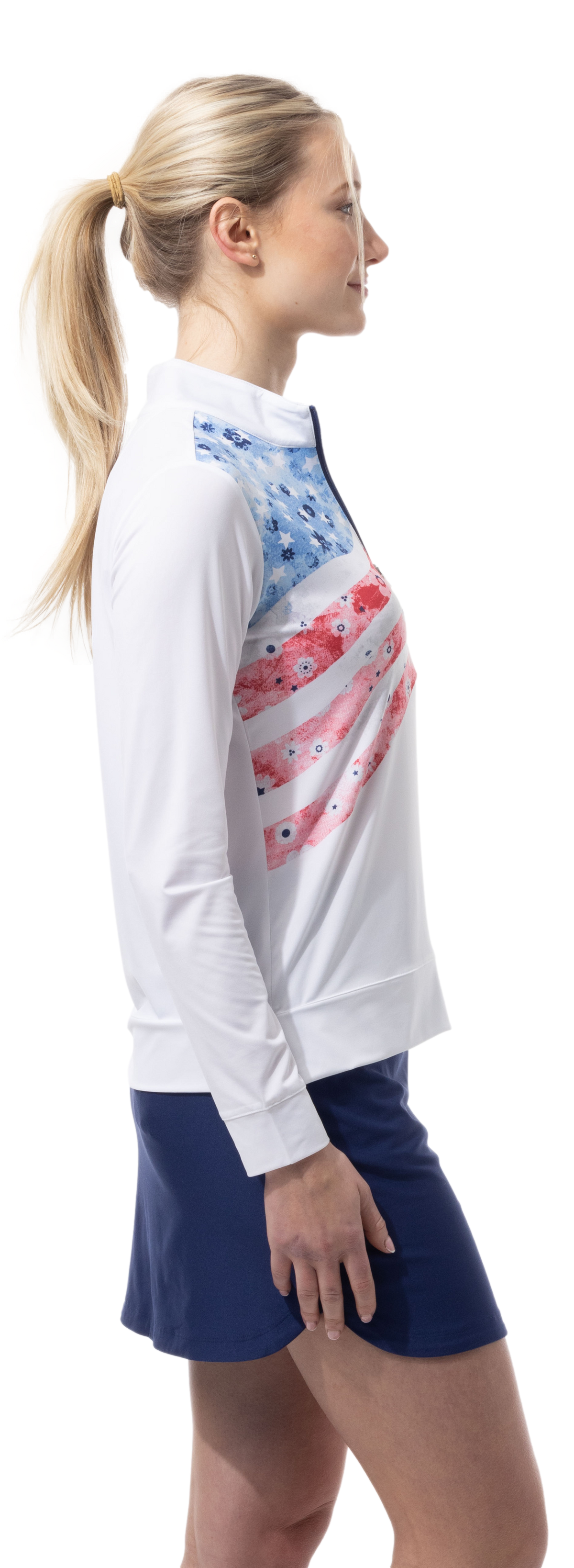 SOLCOOL 1/4  ZIP LONG SLEEVE MOCK. LIBERTY GARDEN. 900454 - SanSoleil