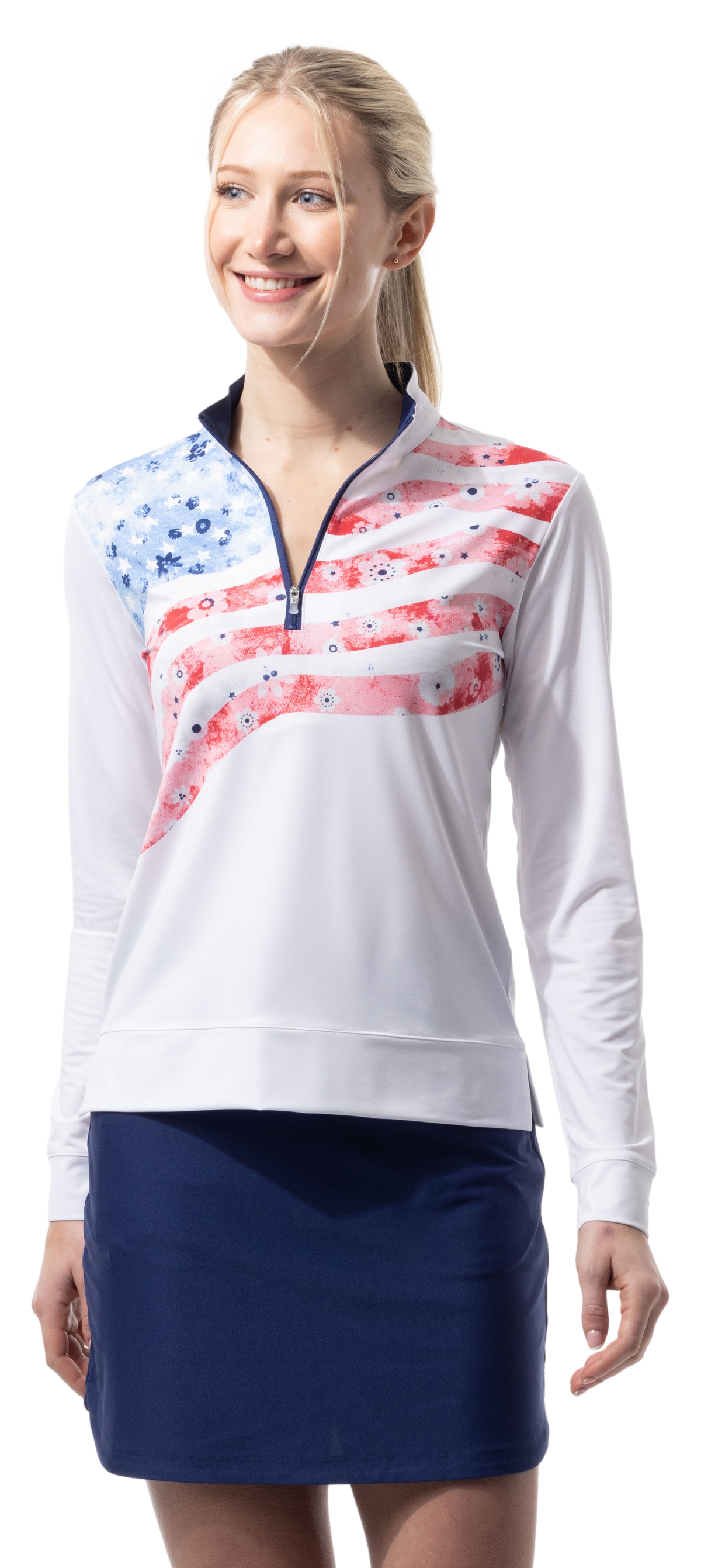 SOLCOOL 1/4  ZIP LONG SLEEVE MOCK. LIBERTY GARDEN. 900454 - SanSoleil