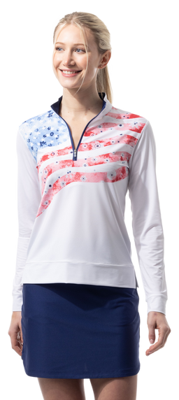 SOLCOOL 1/4  ZIP LONG SLEEVE MOCK. LIBERTY GARDEN. 900454 - SanSoleil