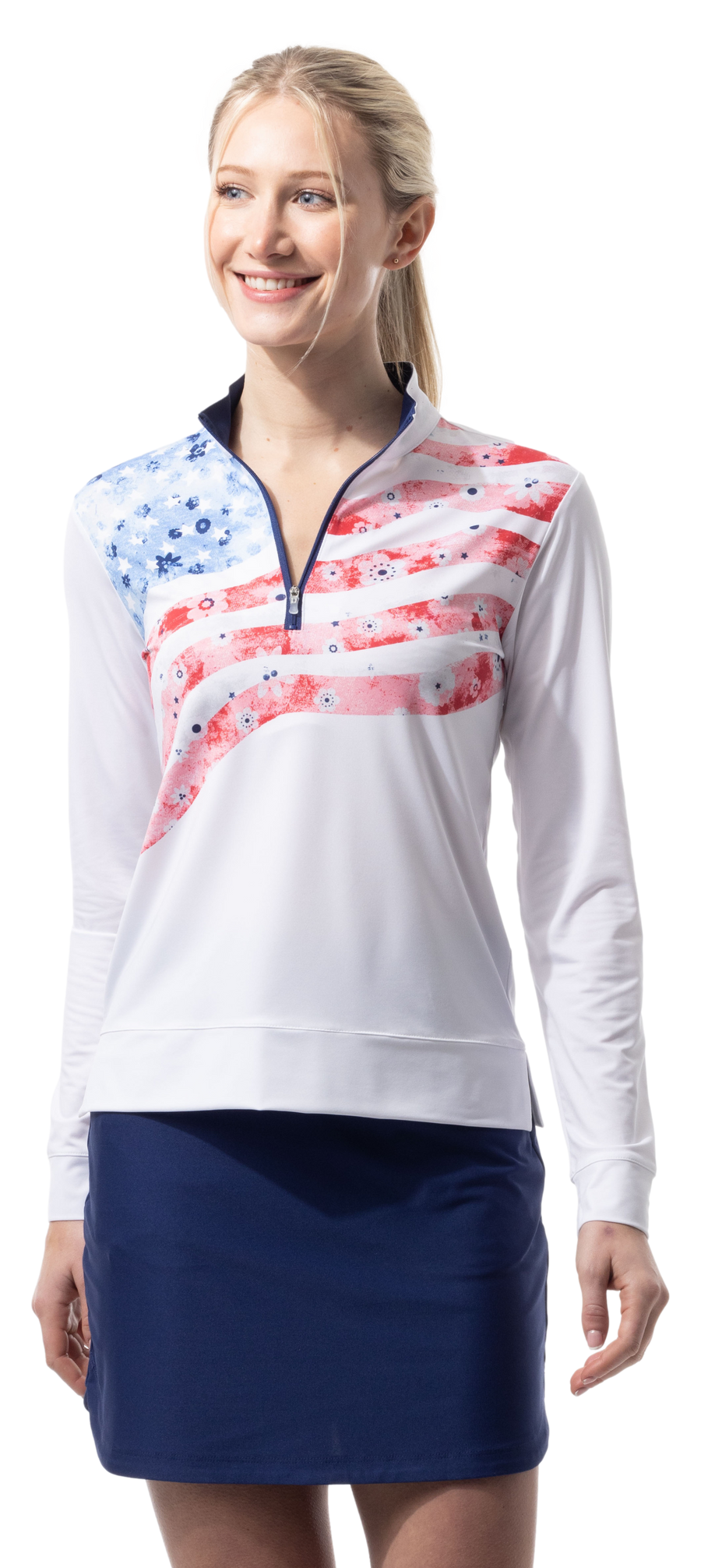 SOLCOOL 1/4  ZIP LONG SLEEVE MOCK. LIBERTY GARDEN. 900454 - SanSoleil