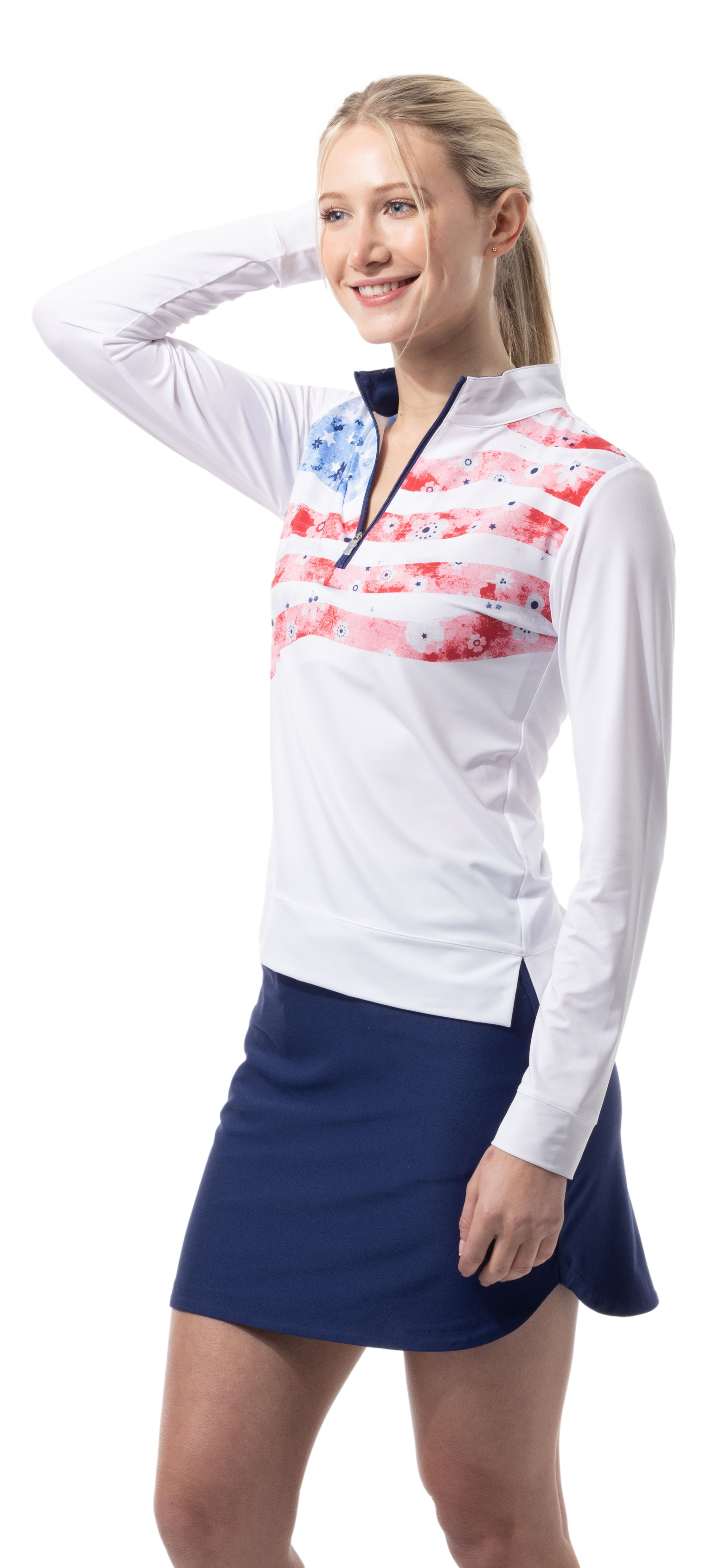 SOLCOOL 1/4  ZIP LONG SLEEVE MOCK. LIBERTY GARDEN. 900454 - SanSoleil
