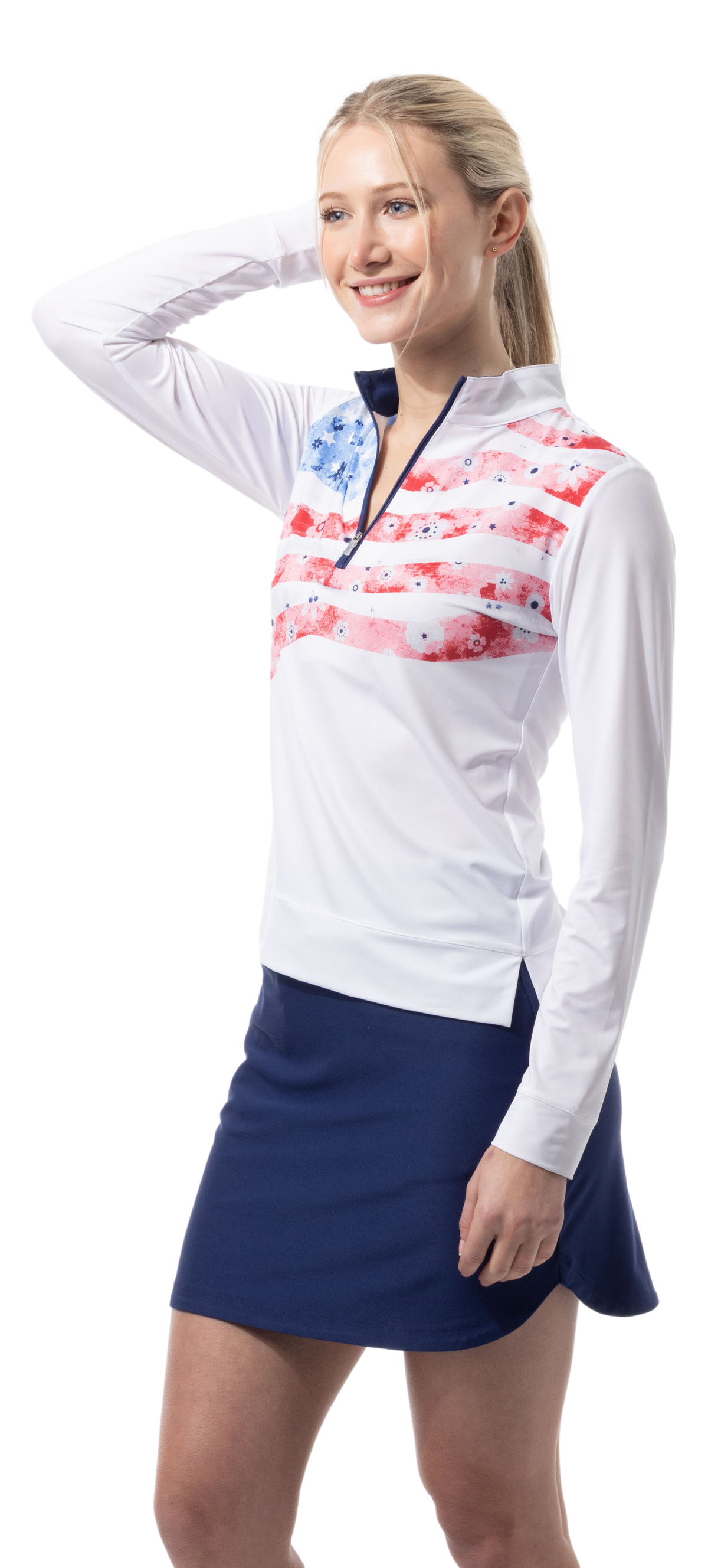 SOLCOOL 1/4  ZIP LONG SLEEVE MOCK. LIBERTY GARDEN. 900454 - SanSoleil