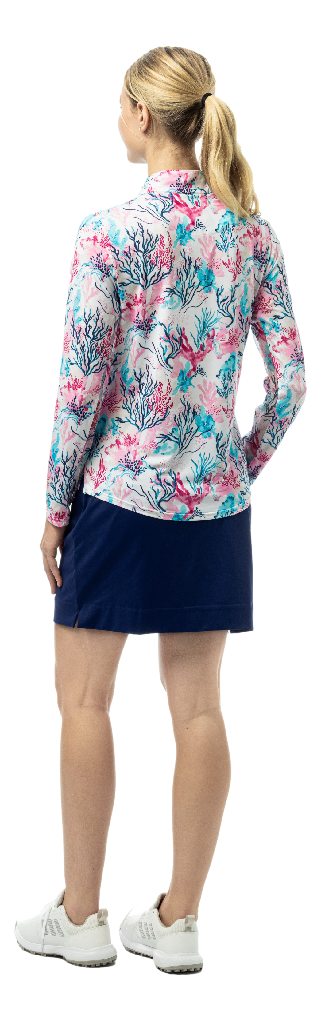 SanSoleil SOLCOOL 1/4 zip mock long sleeve shirt in Grotto print, featuring a comfortable, breathable fabric and stylish design.