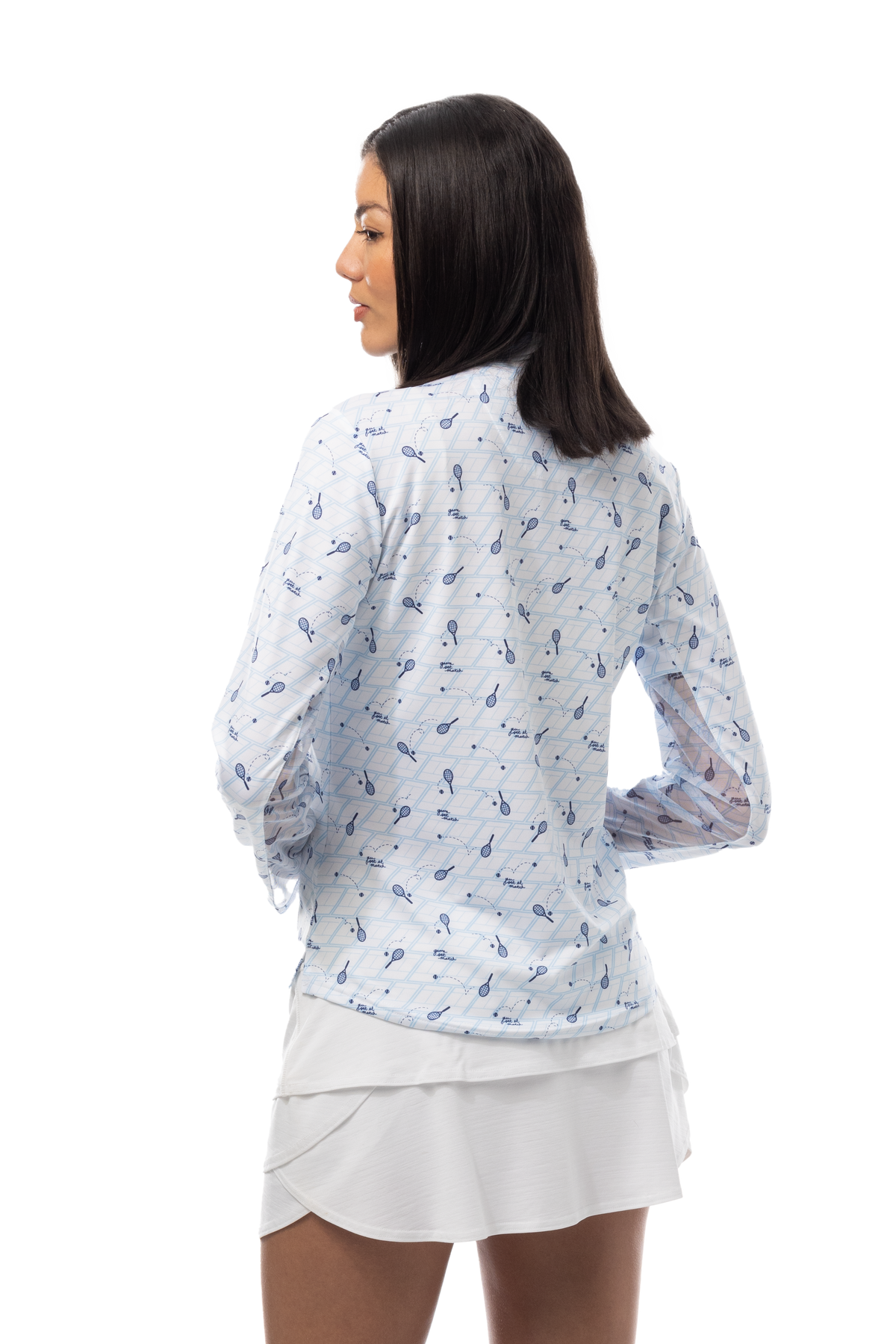 SANSOLEIL SOLCOOL PRINT 1/4 ZIP MOCK. GAME SET MATCH BLUE. 900463 - SanSoleil