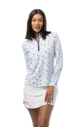 SANSOLEIL SOLCOOL PRINT 1/4 ZIP MOCK. GAME SET MATCH BLUE. 900463 - SanSoleil