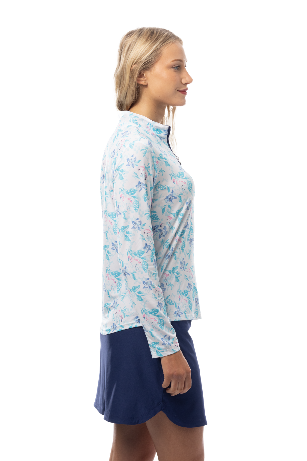 SANSOLEIL'S SOLCOOL 1/4 ZIP MOCK. FLAMINGO GARDEN. 900463 - SanSoleil